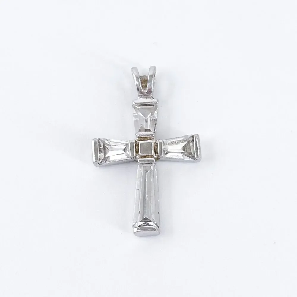 Vintage Sterling Silver Cubic Zirconia Cross Pendant | Christian Faith Jewelry